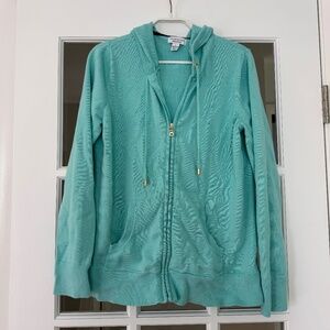 Charter Club Weekend Hooded Cardigan, Teal/Mint, Cotton/Rayon, Large